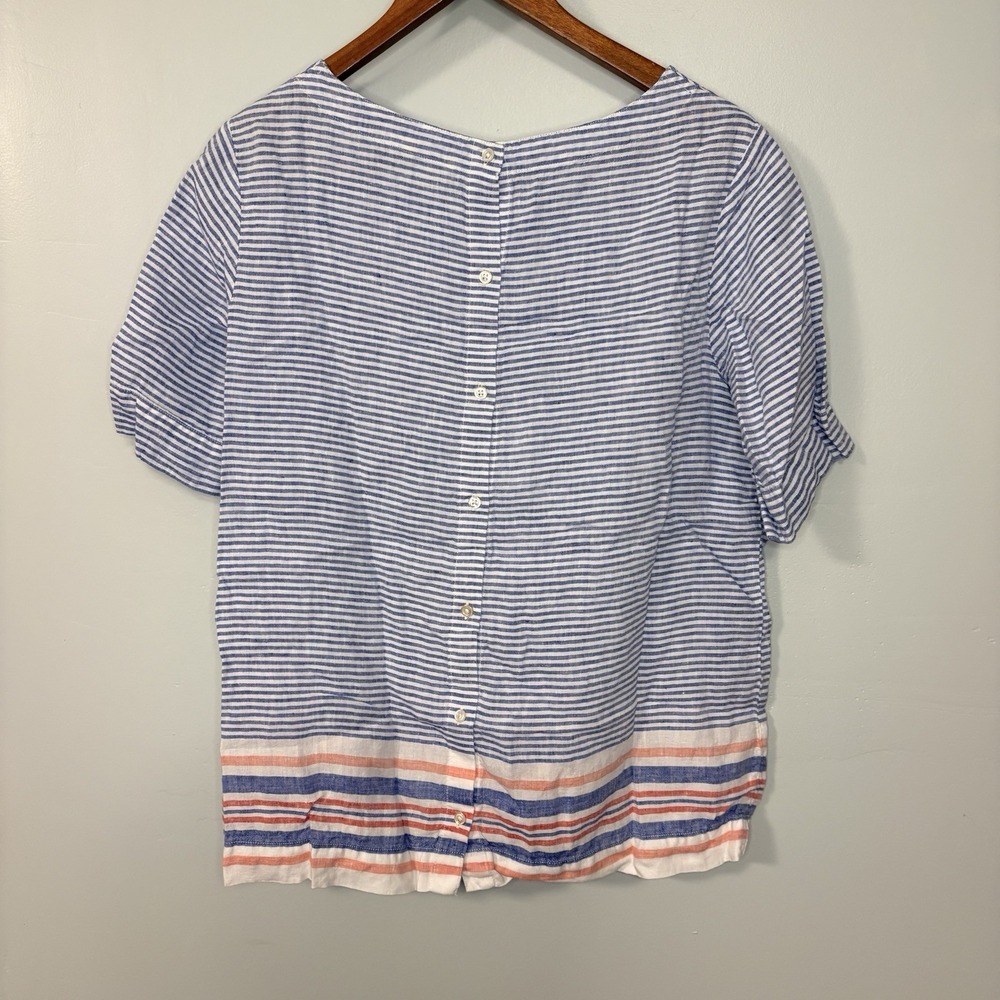 LL Bean 100% Linen Nautical Stripe Size M Shirt Blouse Vacation Beach Preppy - Picture 3 of 5